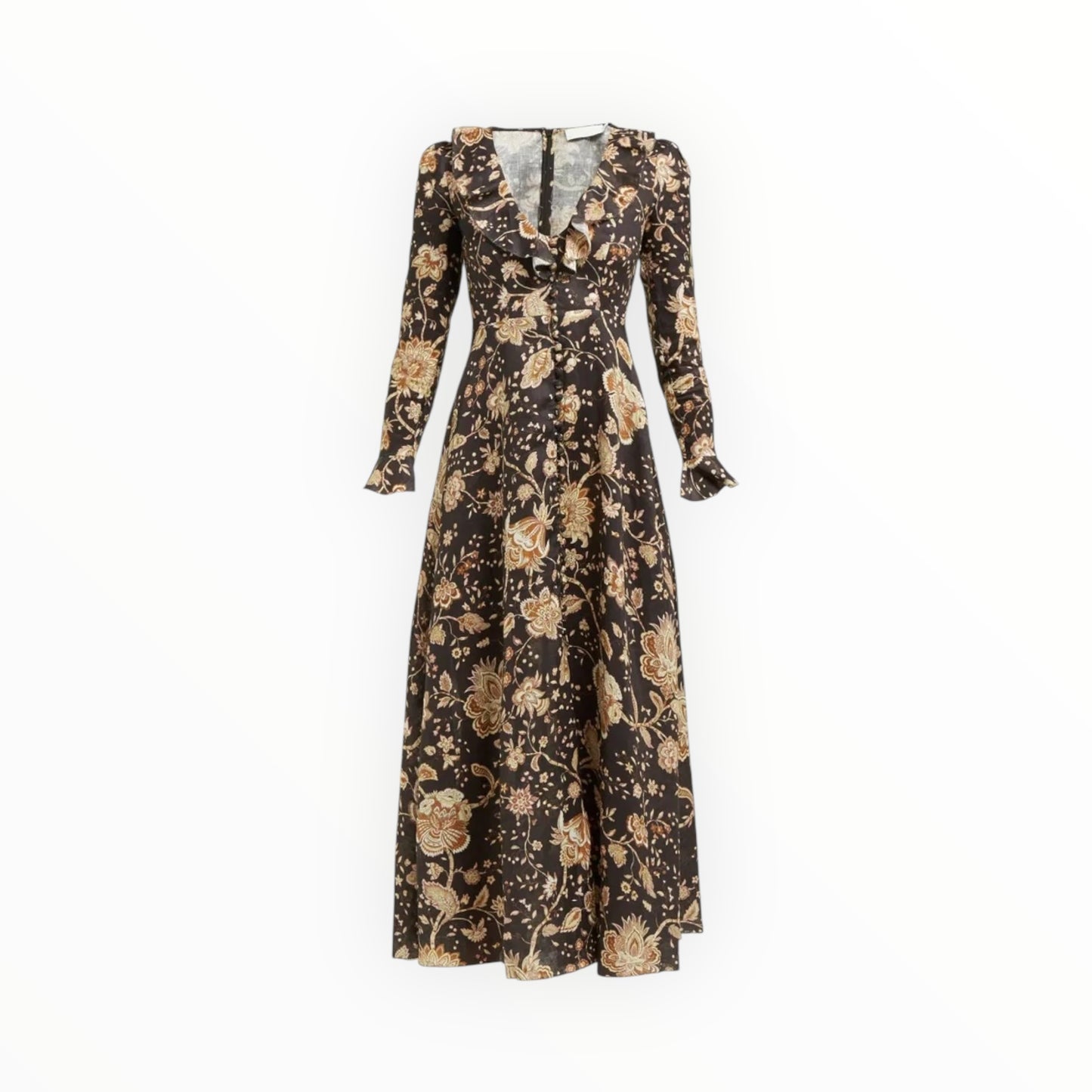 Zimmermann Veneto Floral-Print Linen Dress - Brown Multi - Size 1