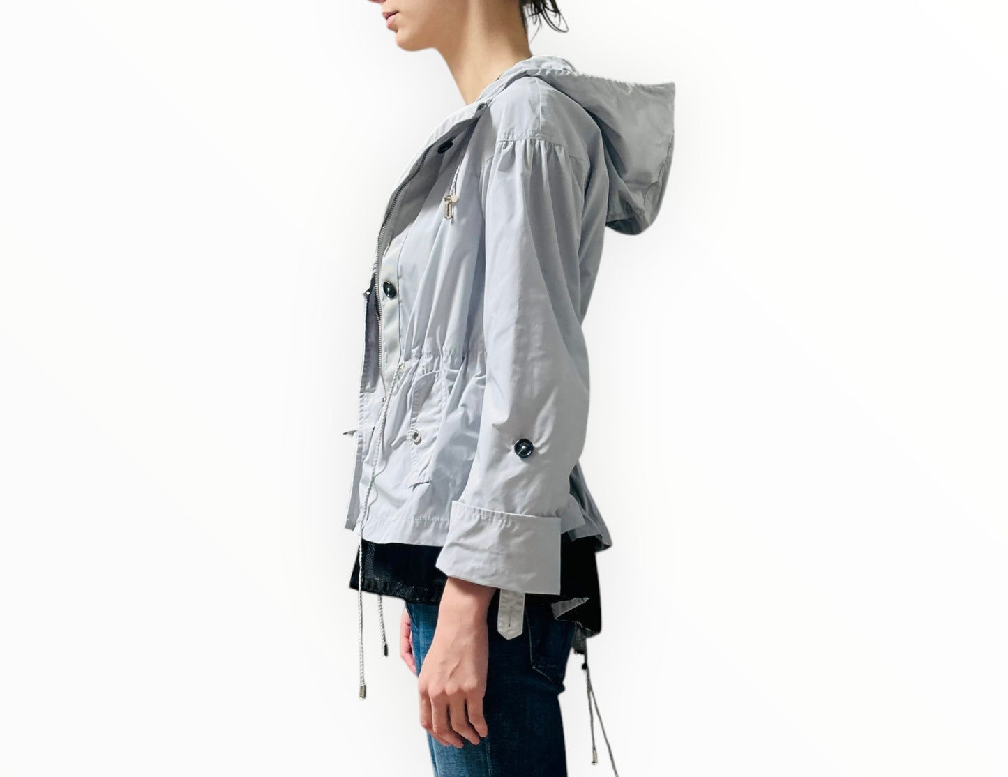 Max & Co Cropped Rain Jacket with Mesh Hem - Silver - Size 40