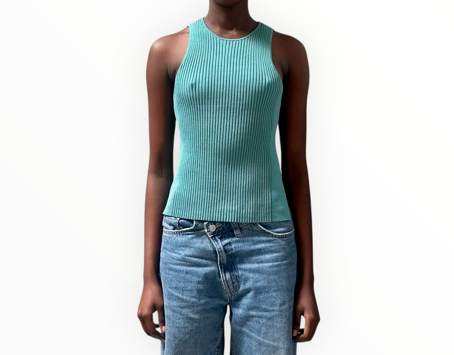 Ganni Ribbed Tank - Lagoon - Size L