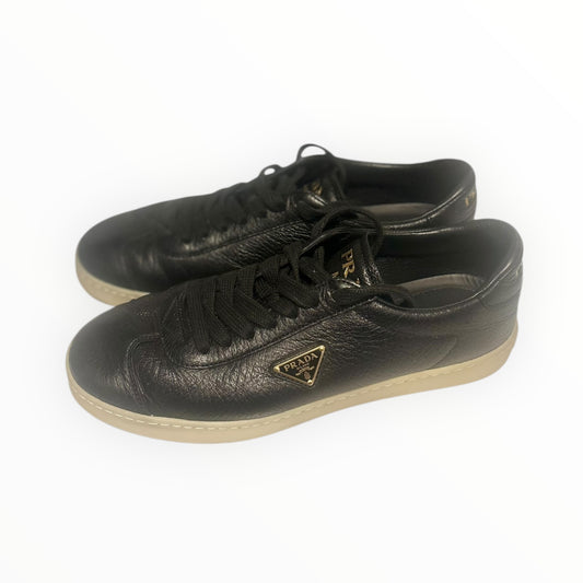 Prada Lane Leather Sneakers - Black - Size 39
