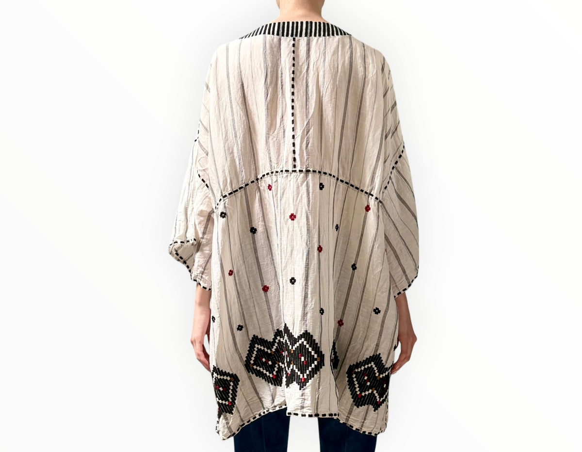 RT0006514 - Eres Brigitta Embroidered Linen Kaftan Dress -Cream/Black - Size OS