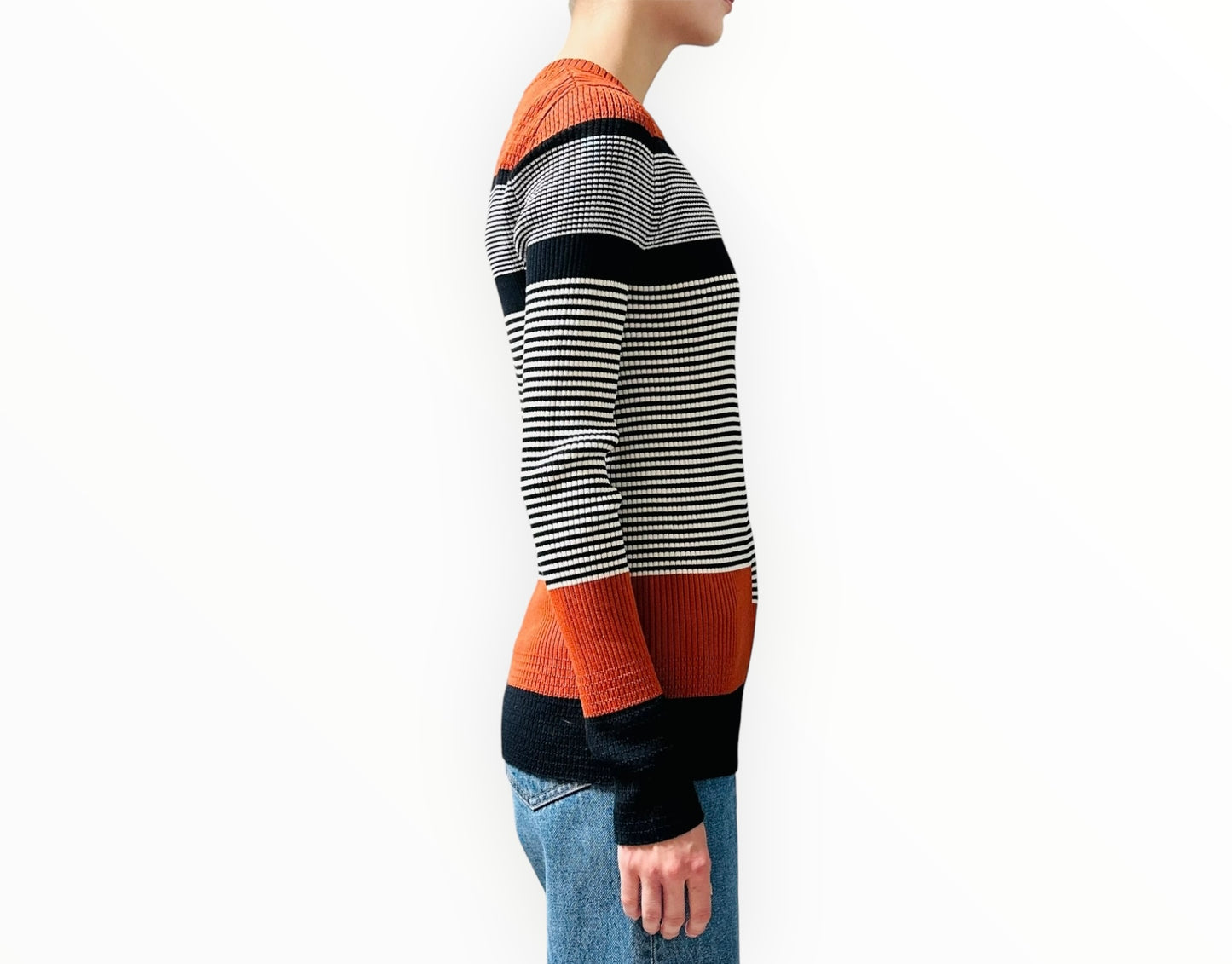 Proenza Schouler Striped Textured Knit - Black/White/Rust - Size M
