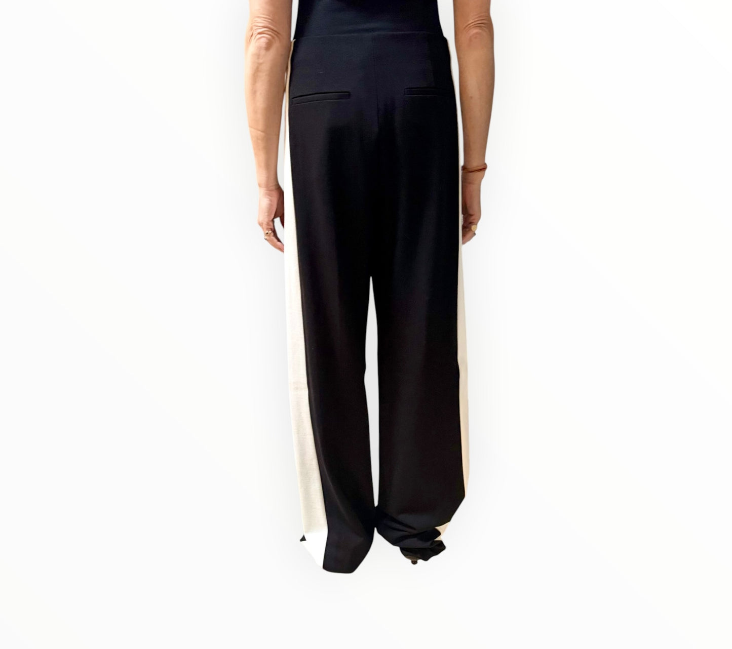 MSGM Ponte Side Stripe Pants - Black/White - Size 40