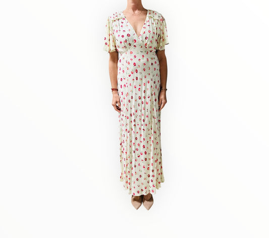 Rixo Bessie Buttercup Flutter Sleeve Midi Dress - Cream - Size S