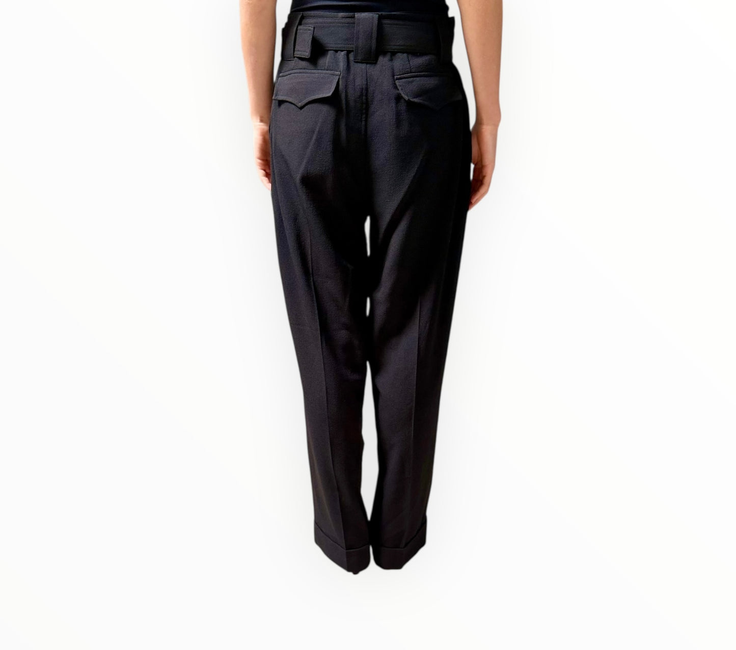 Ganni Wide Leg Pleat Front Pants - Black - Size 38