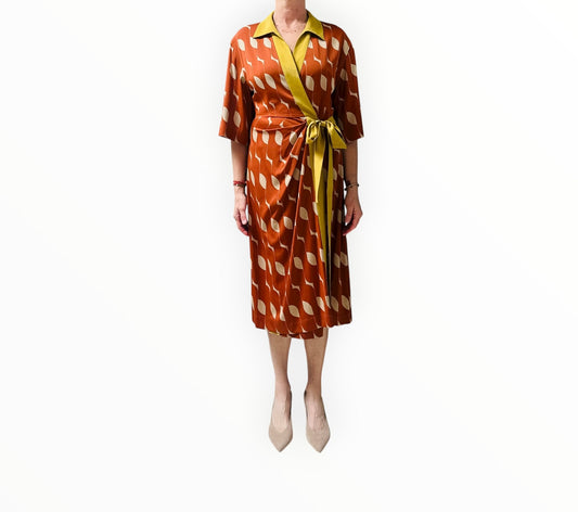 Dries Van Noten Printed Silk Wrap Dress - Terracotta - Size 36