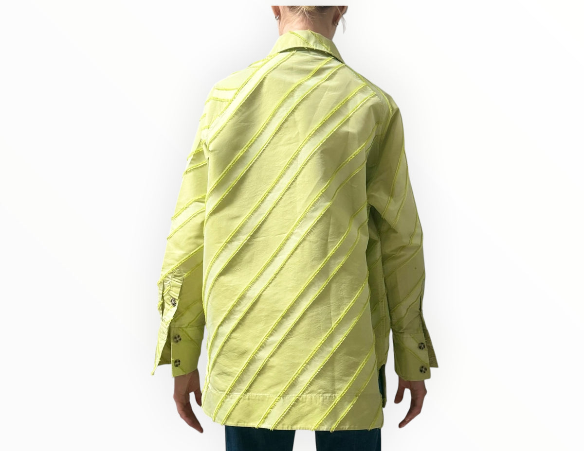 RT006494 - Ganni Stripe Taffeta Raglan Sleeve Oversize Shirt - Lime - Size S/M