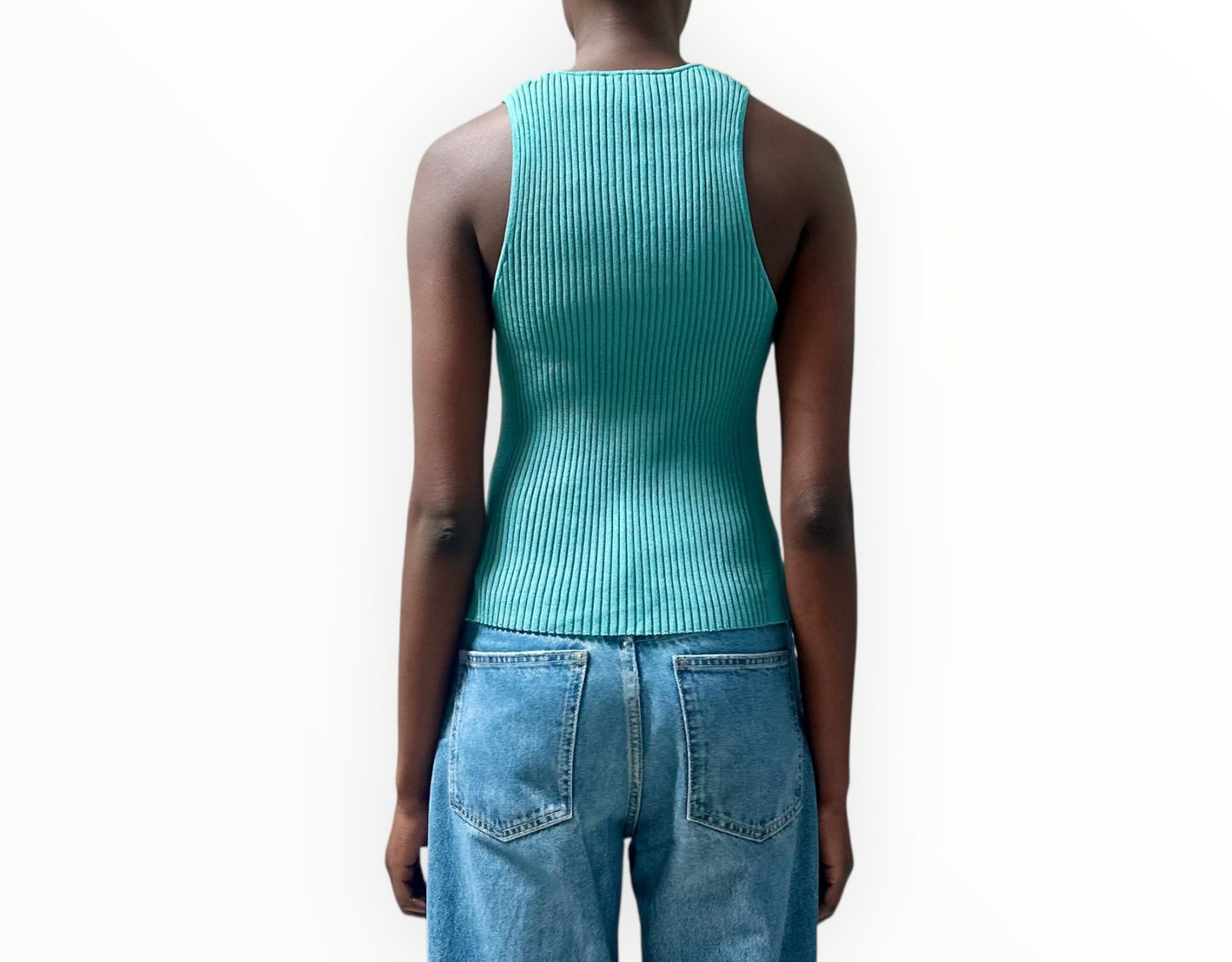 Ganni Ribbed Tank - Lagoon - Size L