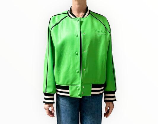 Stand Studio Eloise Faux Leather Bomber Jacket - Green - Size 34