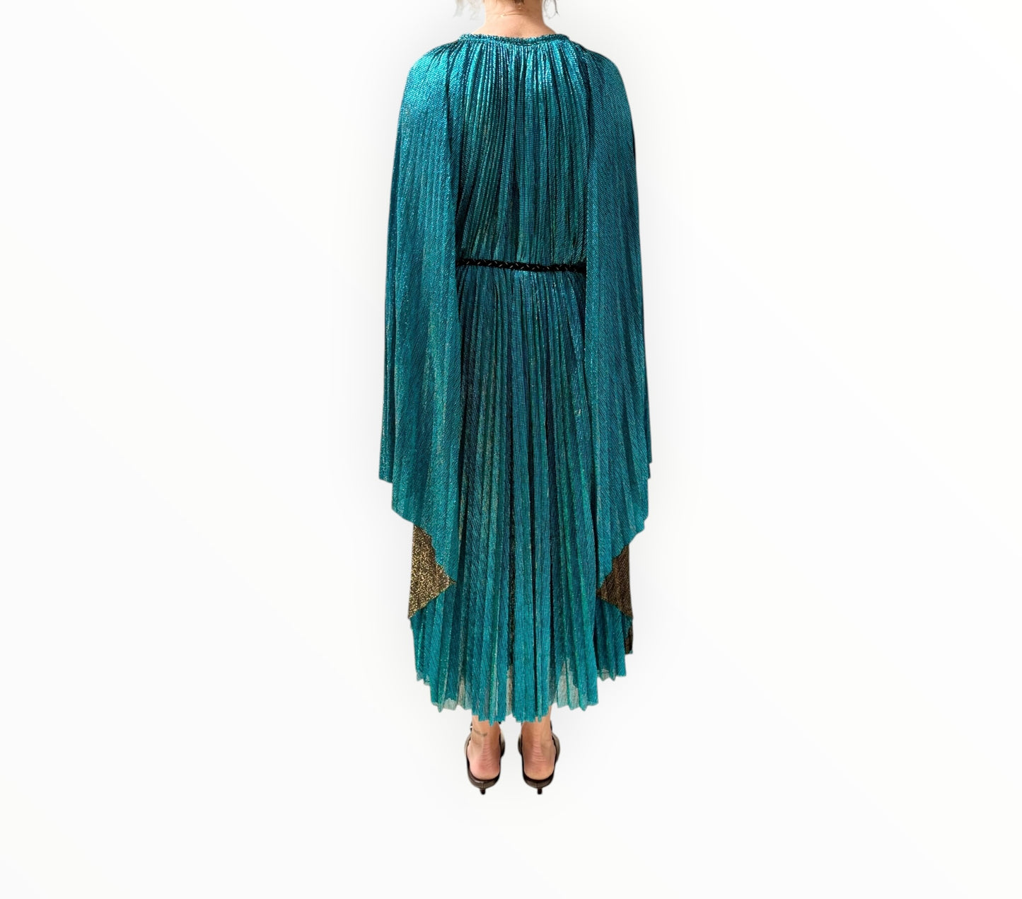 Forte Forte Pleated Lame Kaftan Dress - Teal - Size 1