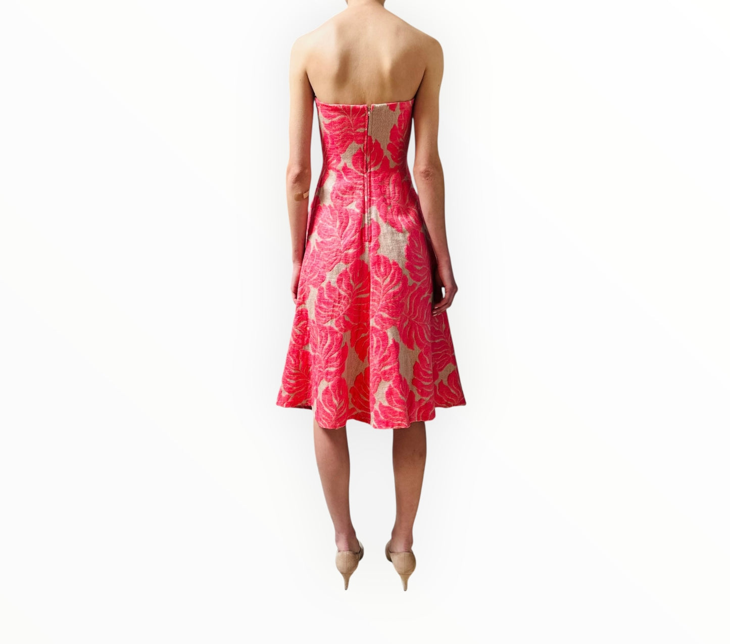 Scanlan Theodore Jacquard Strapless Dress - Pink/Beige - Size AU6