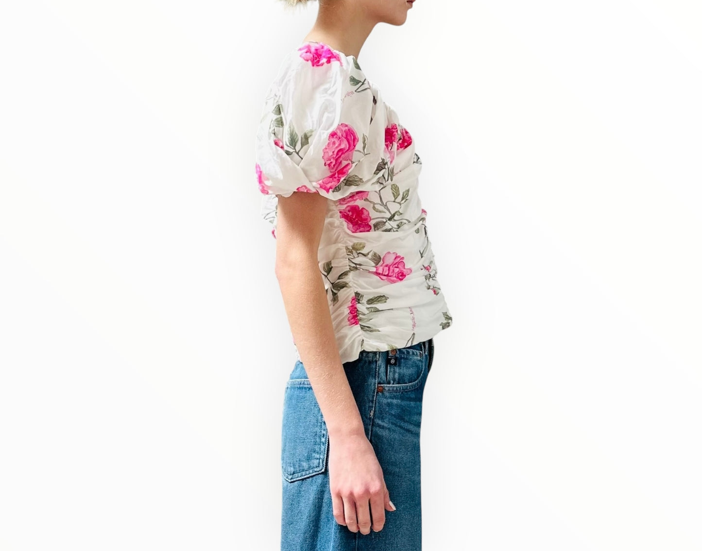 Maggie Marilyn Ruched Top - White/Pink - Size AU12