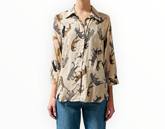 L'Agence Camille 3/4 Sleeve Shirt - Animal - Size M