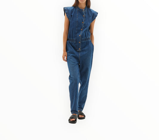 Bassike Denim Utility Jumpsuit - Dark Blue - Size XXS