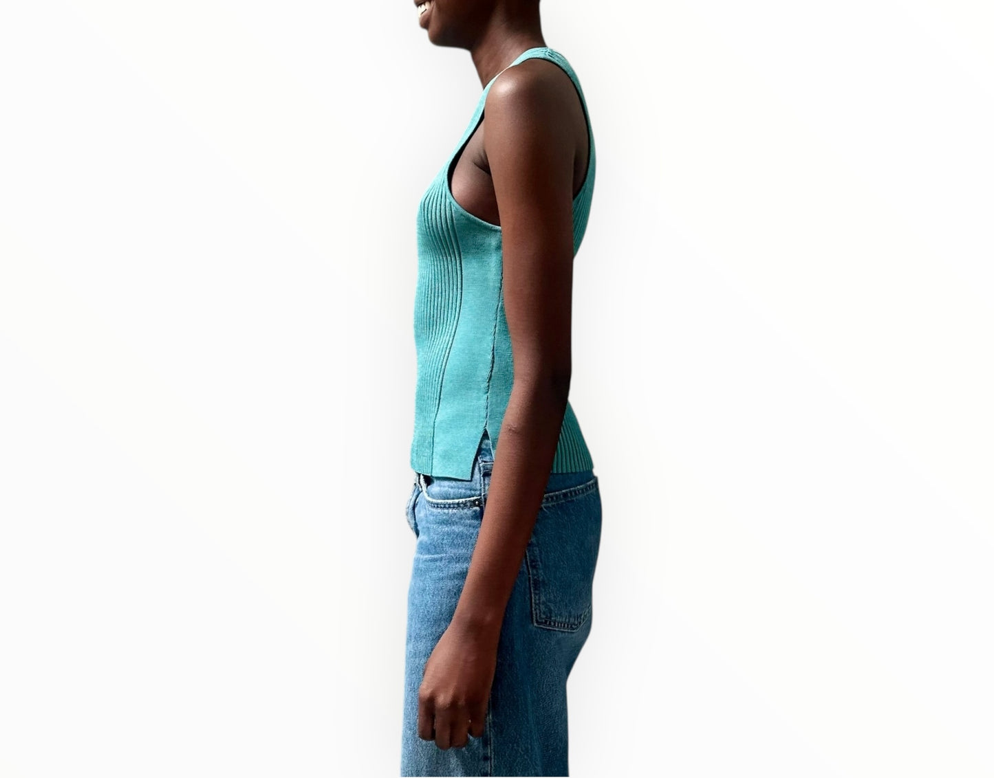 Ganni Ribbed Tank - Lagoon - Size L