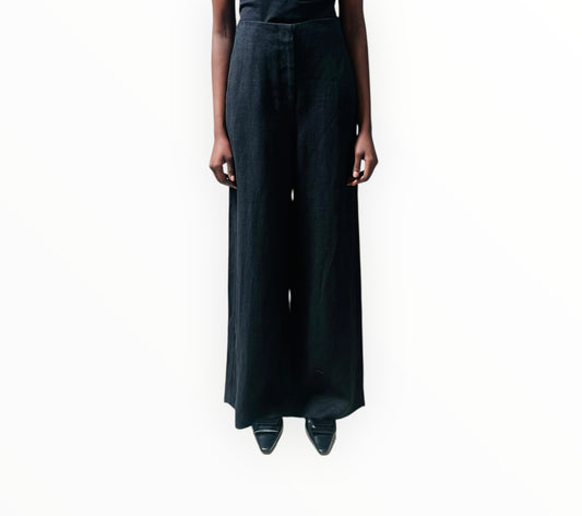 St Agni Linen Wide Leg Pants - Black - Size L