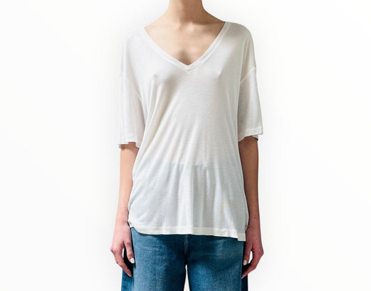 Anine Bing V-Neck Cashmere Blend Tee - White - Size S