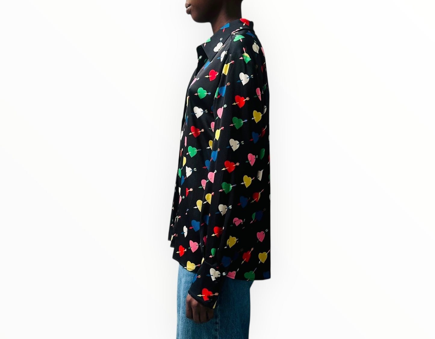 MSGM Heart Print Shirt - Black Multi - Size 42