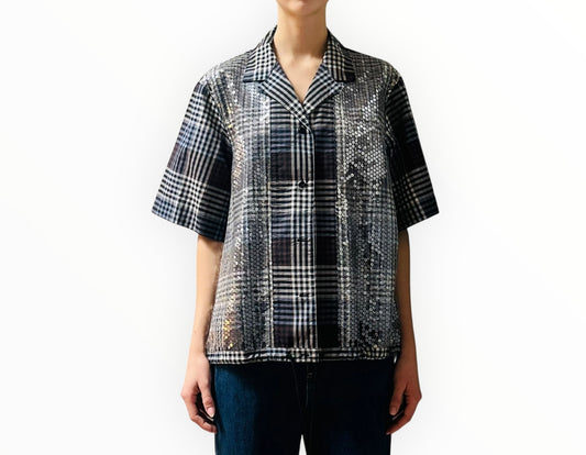 Lee Mathews Gingham Check Clear Sequin Drawstring Shirt - Black/Brown - Size 2