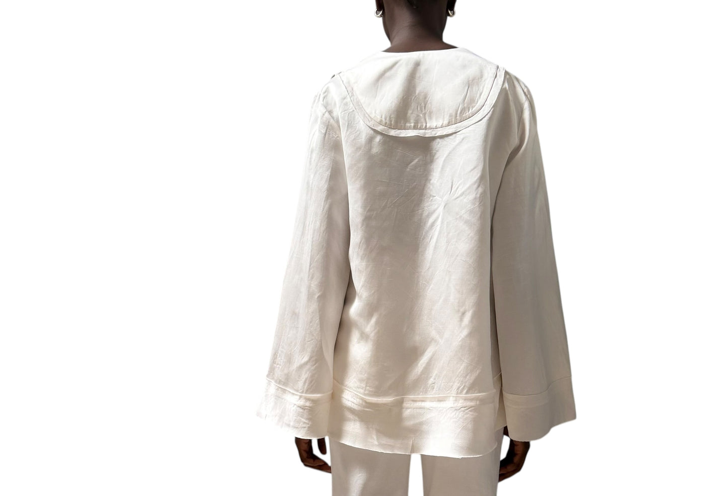 Lee Mathews Raw Edge V-Neck Top - Cream - Size 1