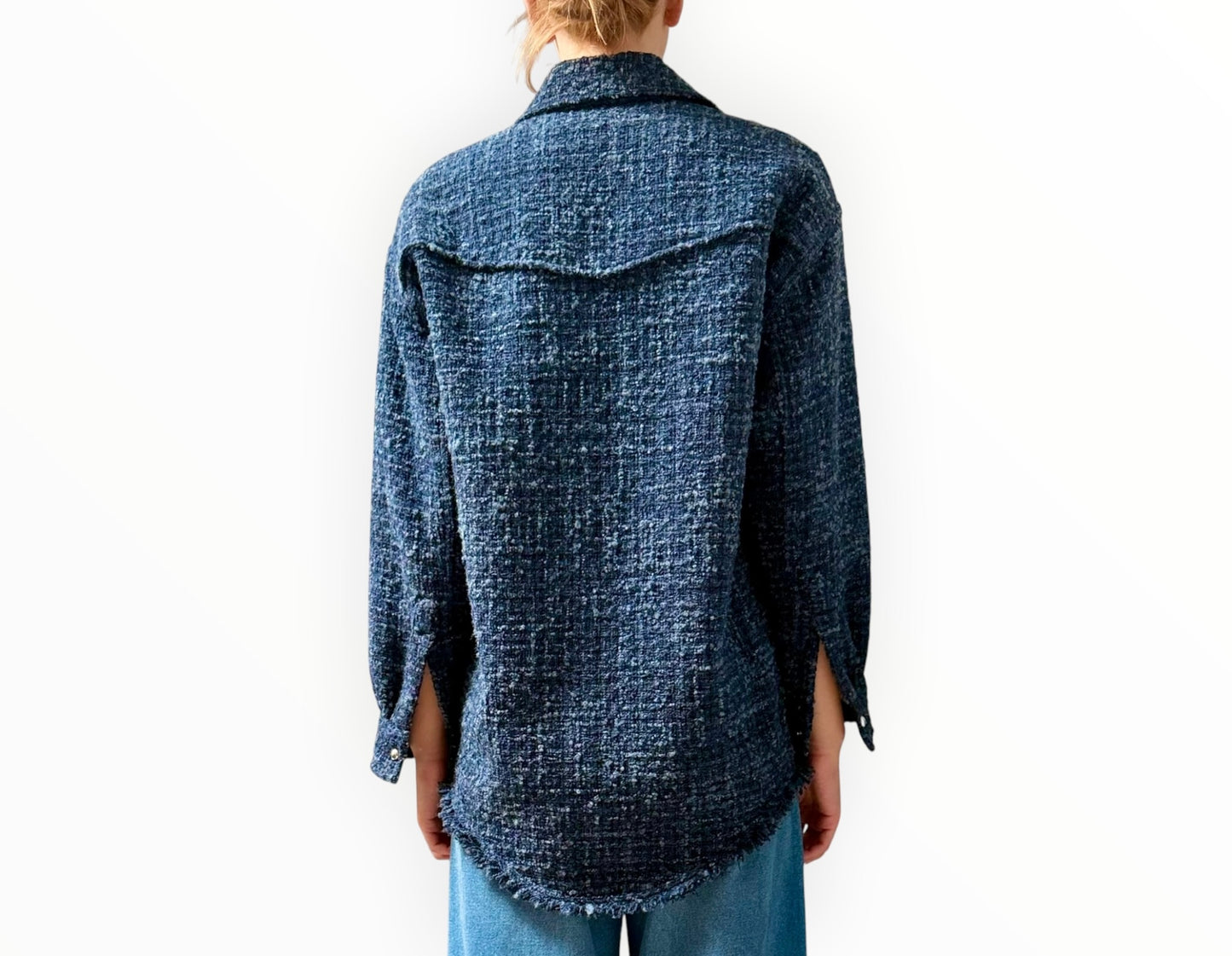 Iro Longline Tweed Jacket - Navy Tweed - Size 34