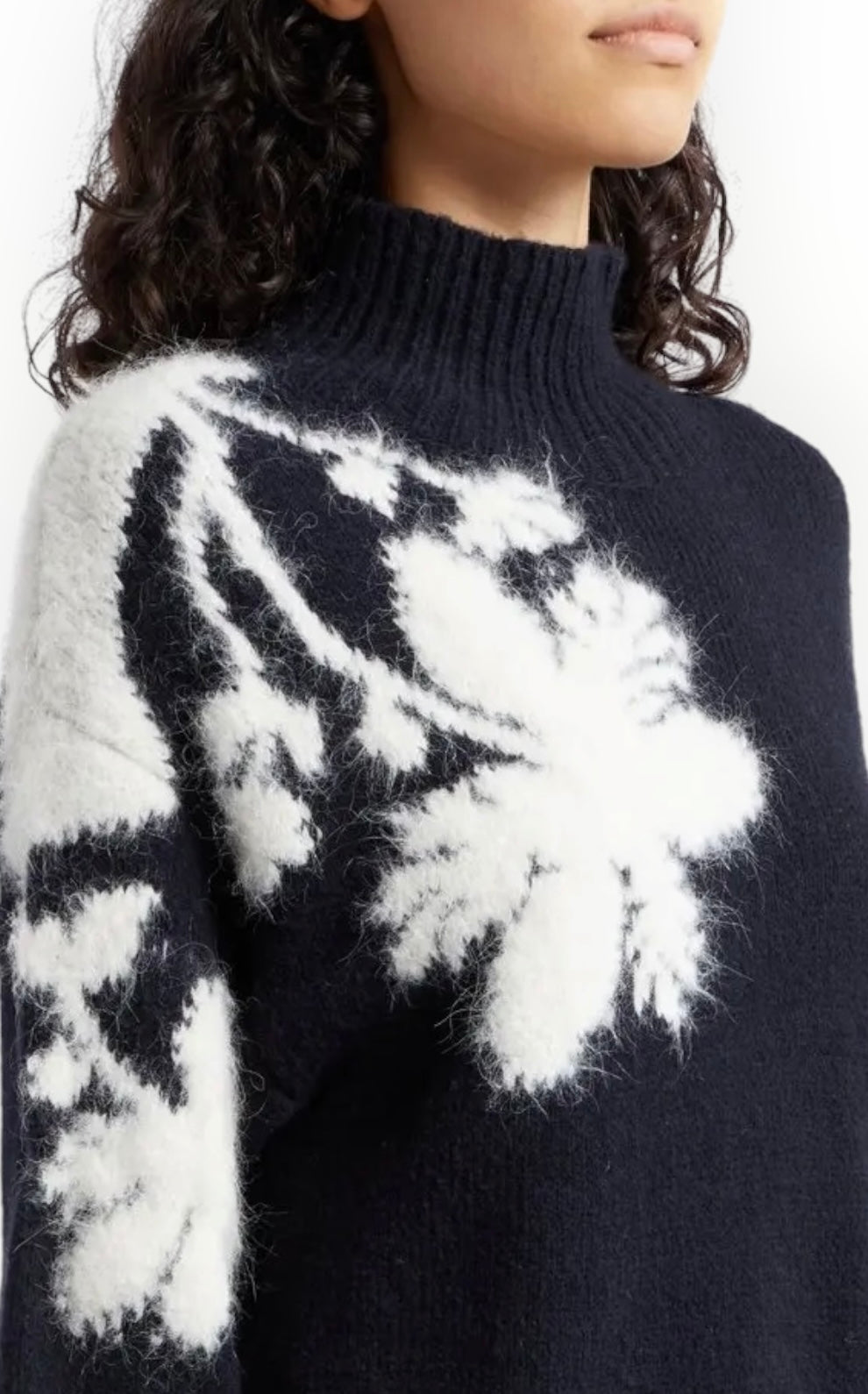 Cinq a Sept Sarah Flower Sweater - Black/Ivory - Size XS