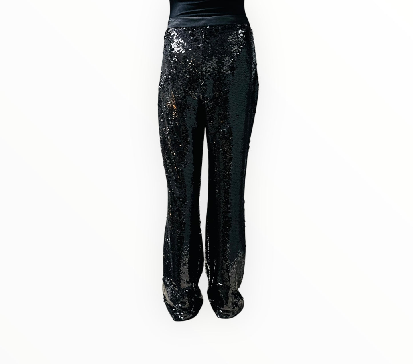 Cinq a Sept Wide Leg Sequin Pants - Black - Size AU14