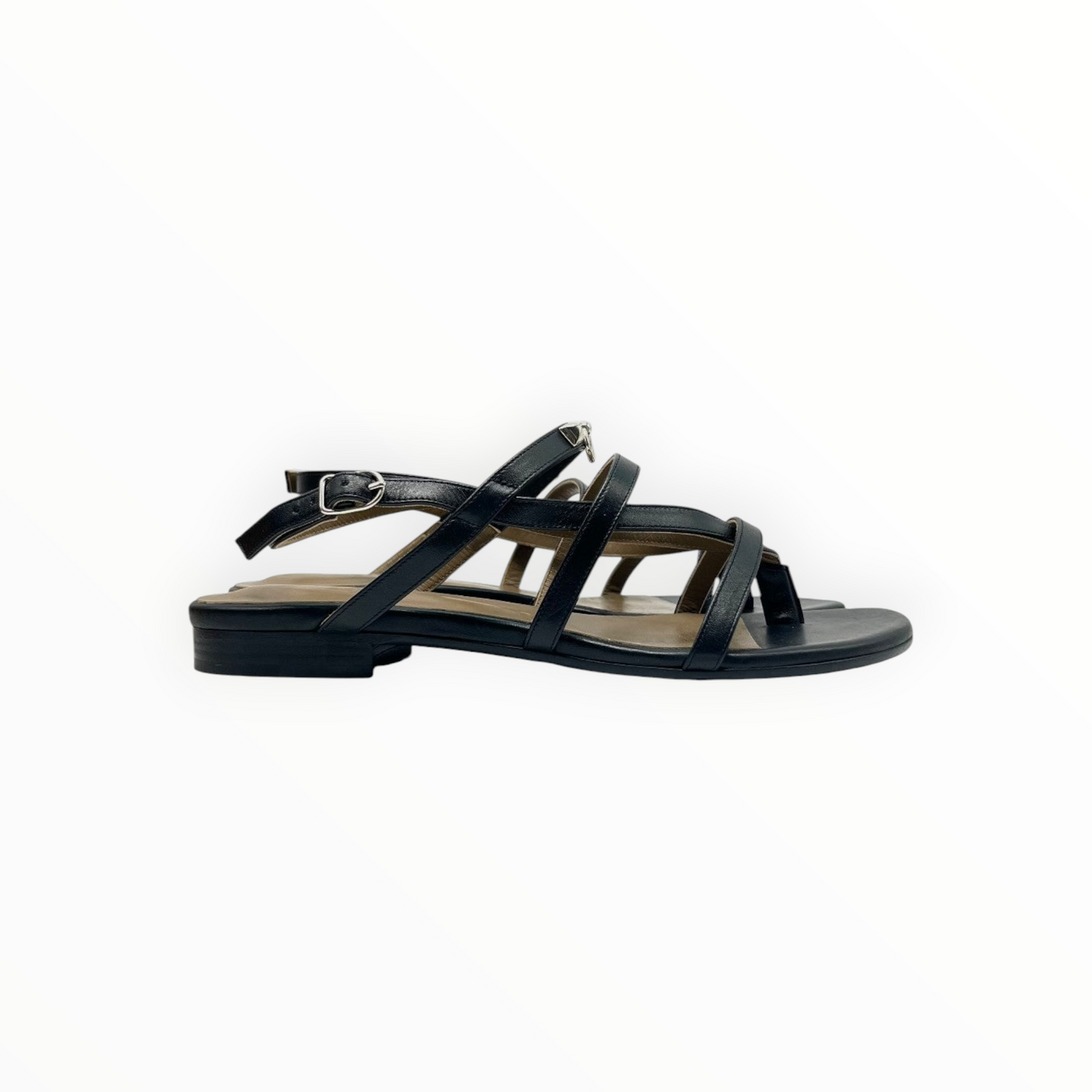 RT006361 - Hermes Corried Cyan Strap Sandals - Black - Size 38
