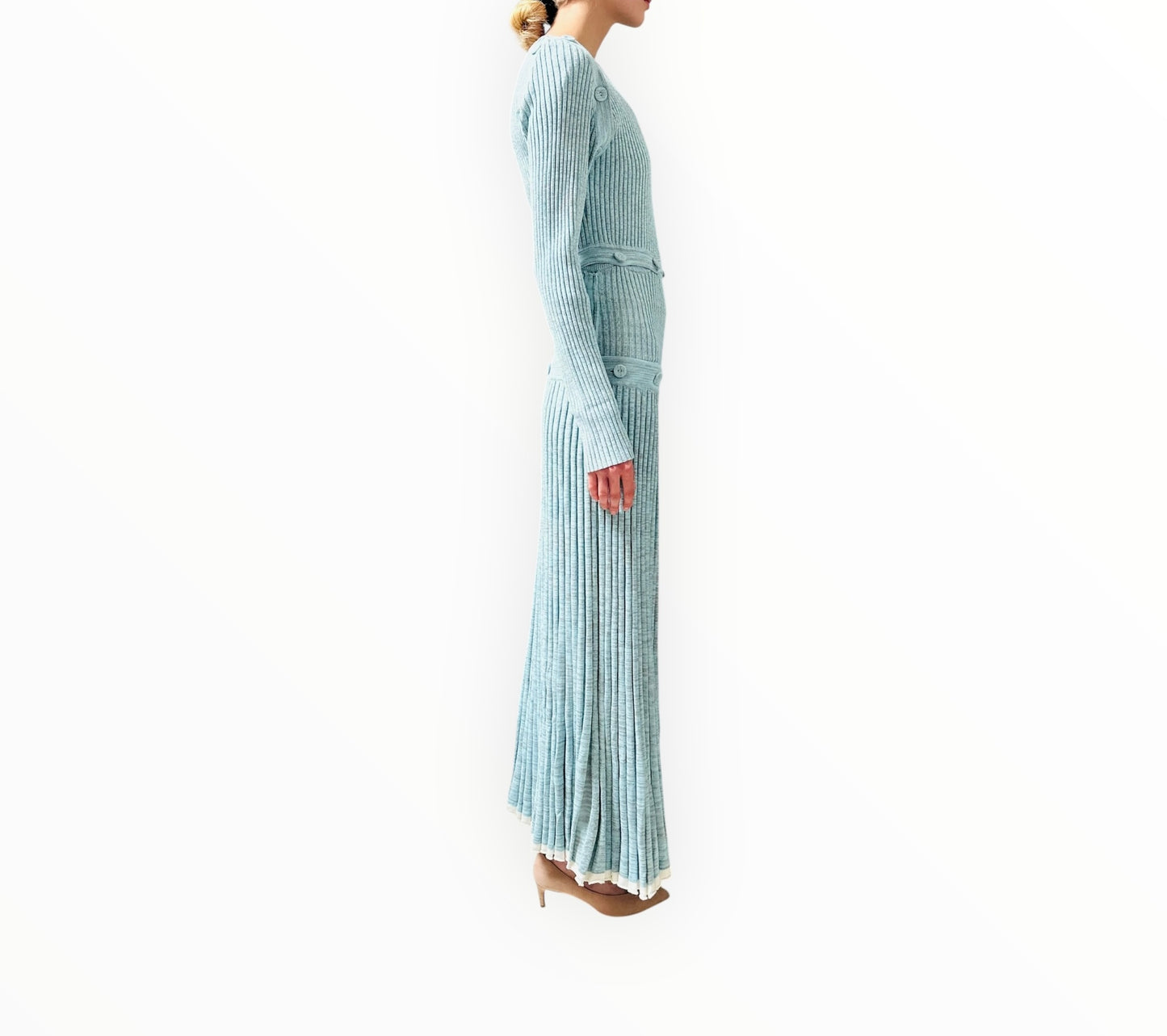 Christopher Esber Ribbed Knit Deconstruct Dress - Sage/Grey - Size S