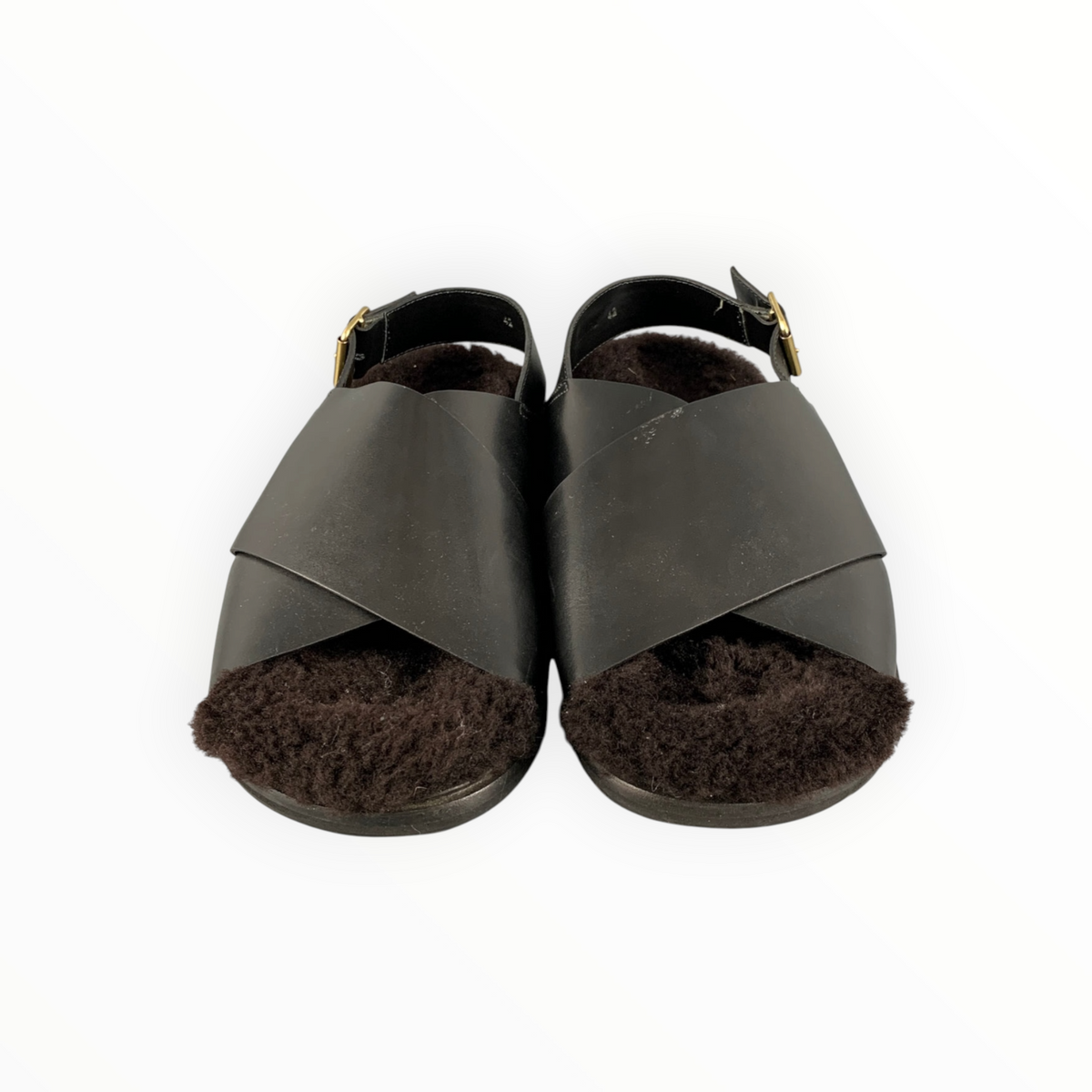 Marni Shearling Fussbett Sandals - Black/Brown - Size 40
