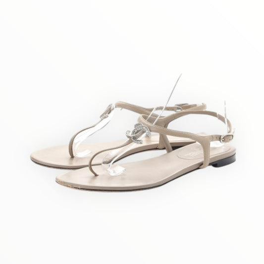 Chanel Thong Sandals with CC Logo - Beige - Size 39