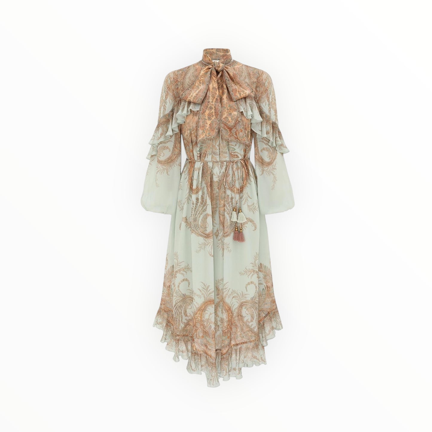 Zimmermann Memento Flutter Midi Dress - Mint Paisley - Size 1