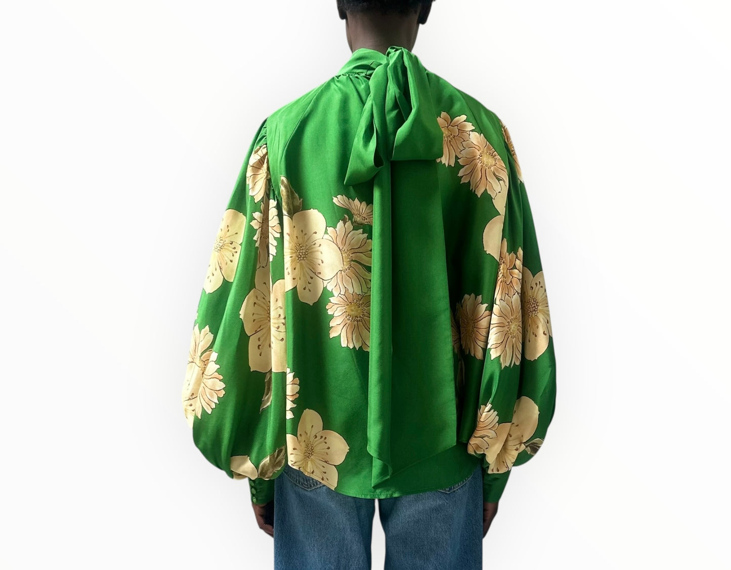 Alemais Floral Silk Blouse - Emerald/Yellow - Size AU10