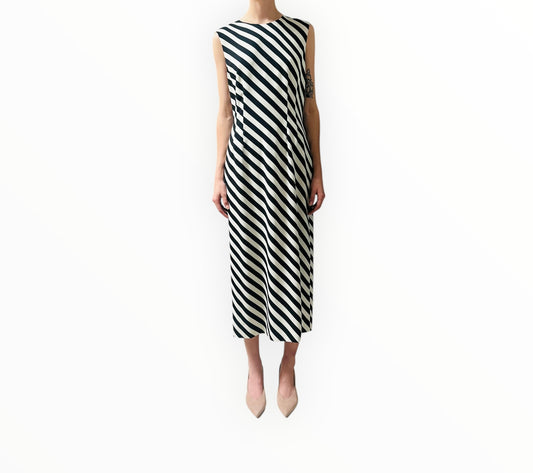 Dries Van Noten Diagonal Stripe Long Dress - Black/White - Size 40