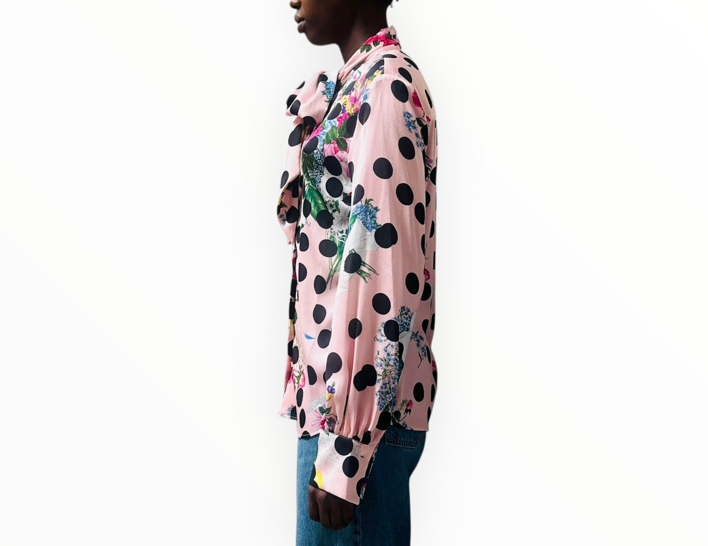 MSGM Polka Dot Floral Print Shirt - Pink Multi - Size 42