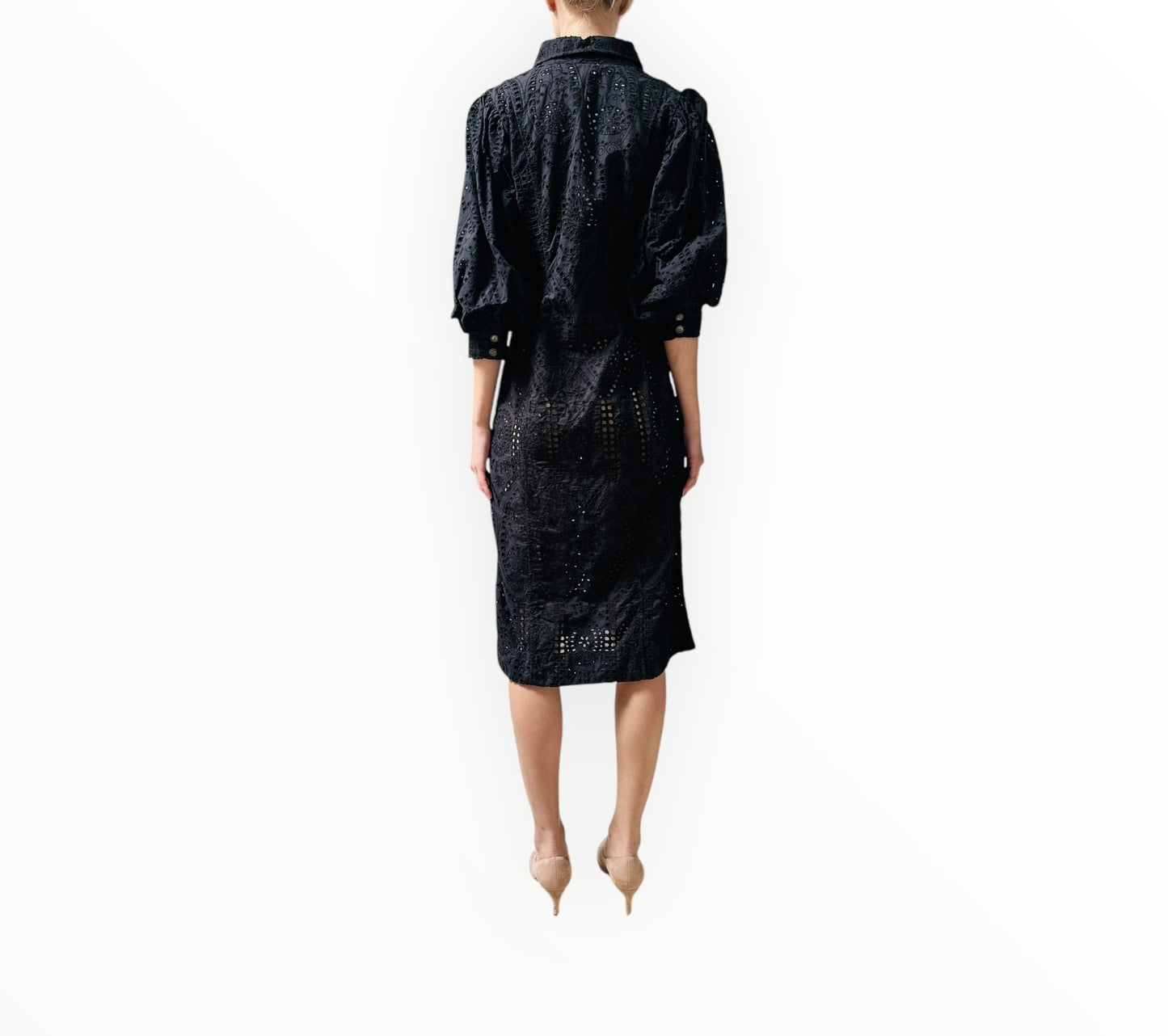 Ganni Broderie Anglaise Dress - Black - Size 36