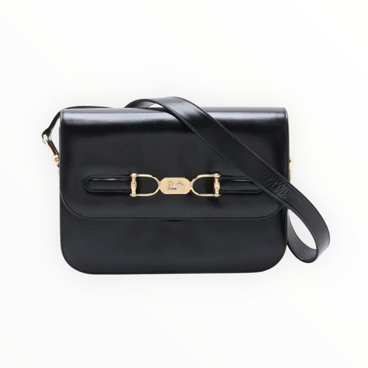 Celine Horse Carriage Clasp Crossbody Bag - Black - Size W24cm x H17.5cm x D6.5cm