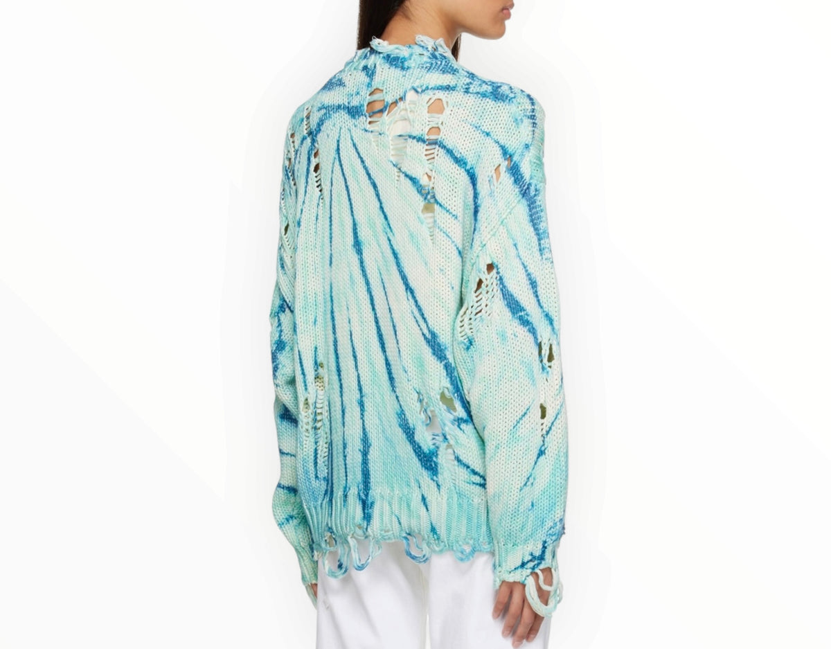 RT006400 - R13 Tie-Dye Distressed Oversized Sweater - Blue - Size XXS