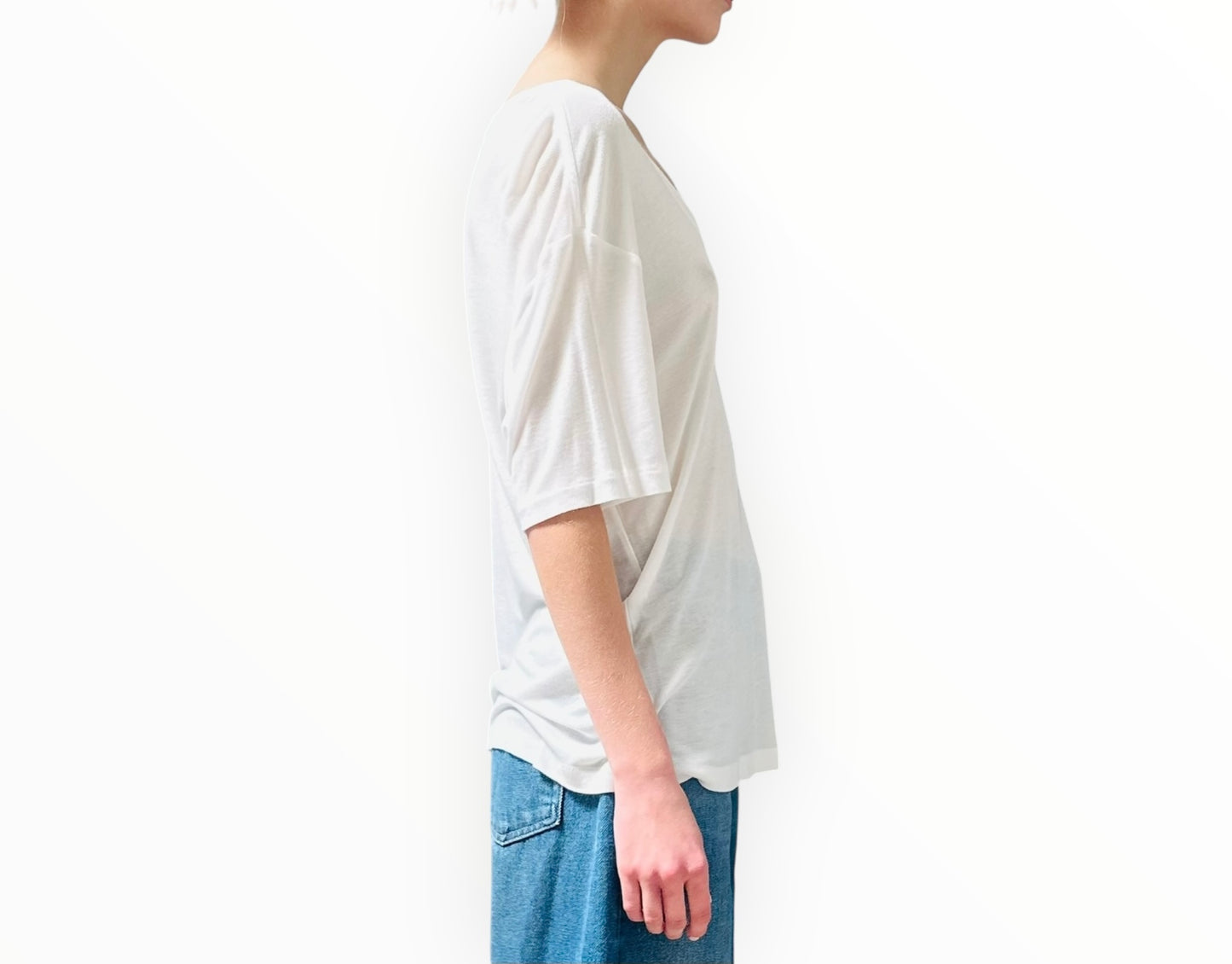 Anine Bing V-Neck Cashmere Blend Tee - White - Size S