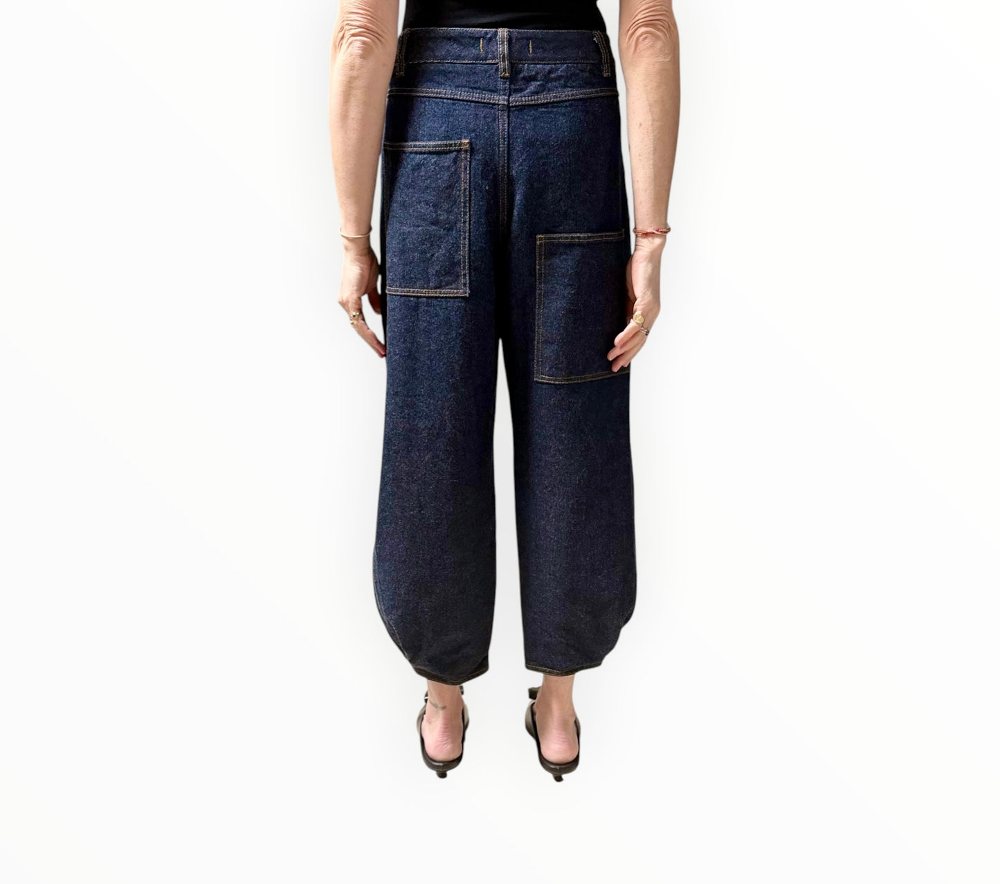 Tibi Cropped Barrel Leg Jeans - Dark Blue - Size 29