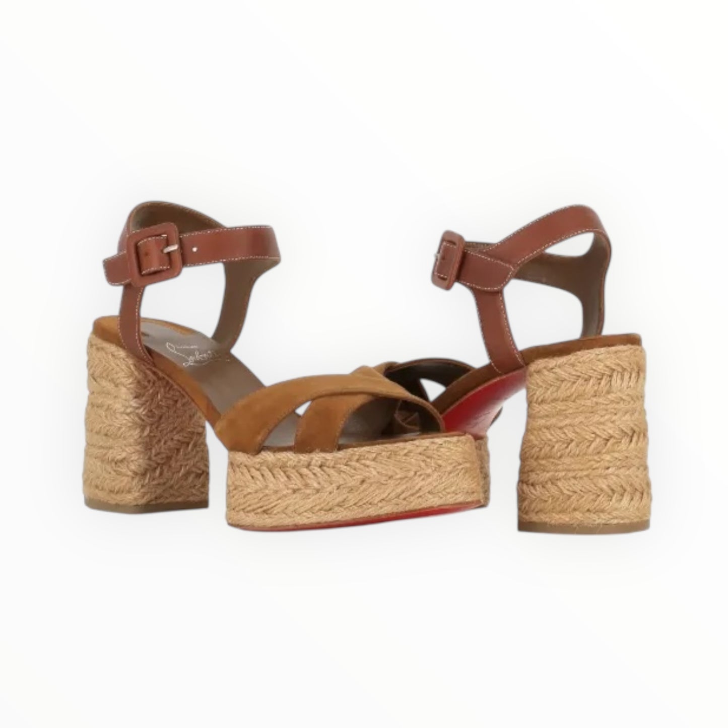 Christian Louboutin Calakala 70 Leather and Suede Platform Sandals - Tan - Size 39