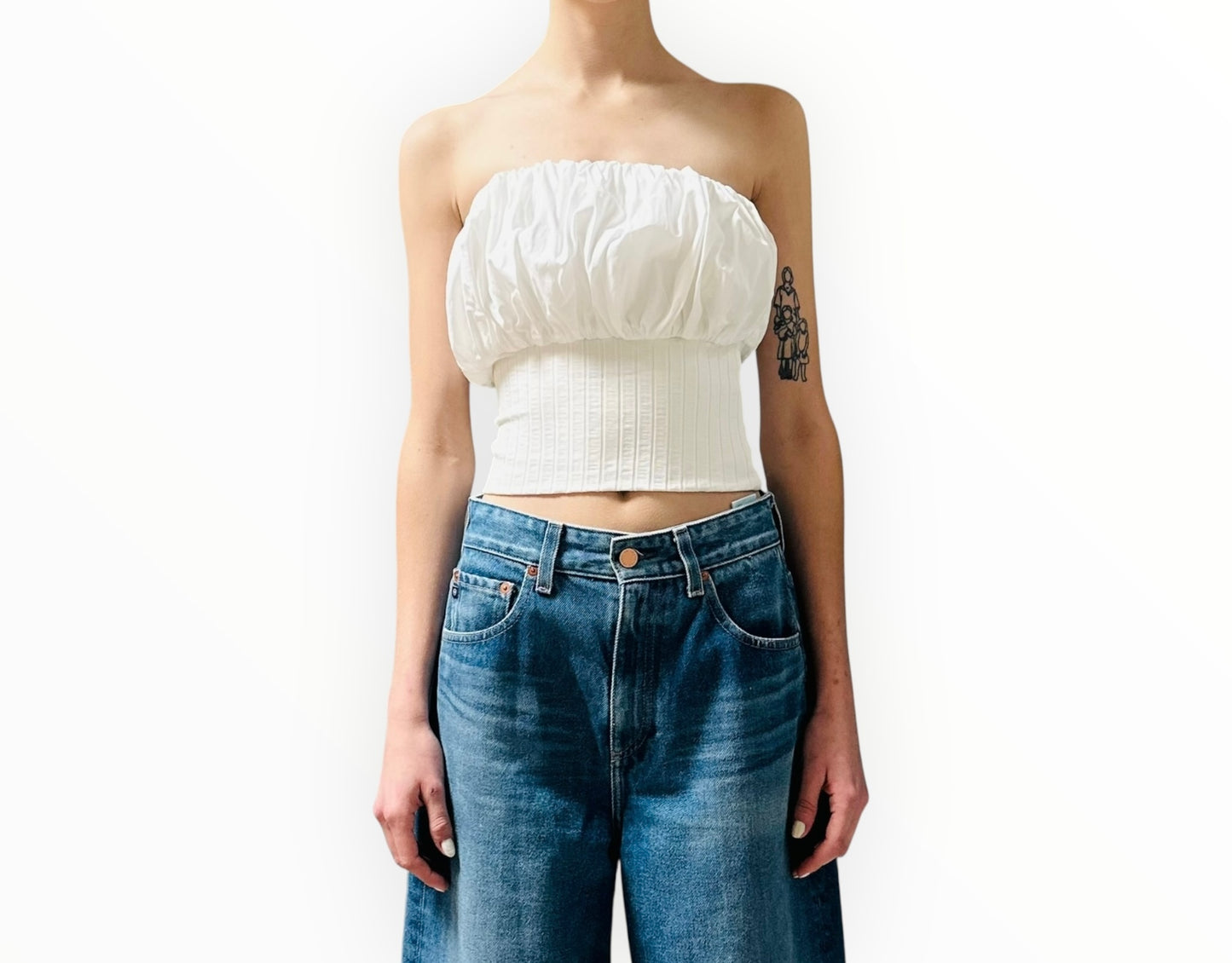 Esse Cotton Gathered Strapless Top - White - Size 6