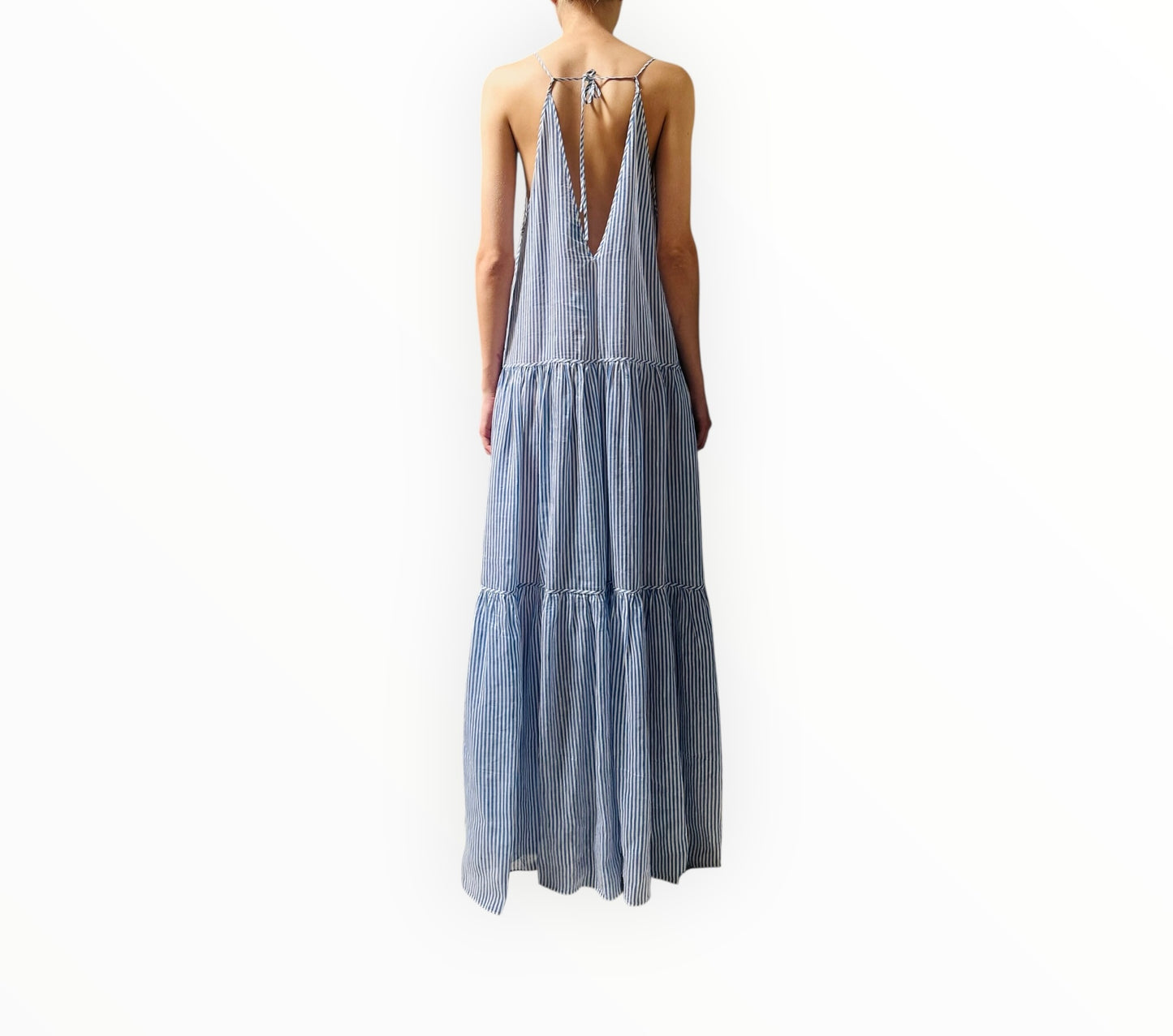Scanlan Theodore Striped Tiered Dress - Blue/White - Size 10