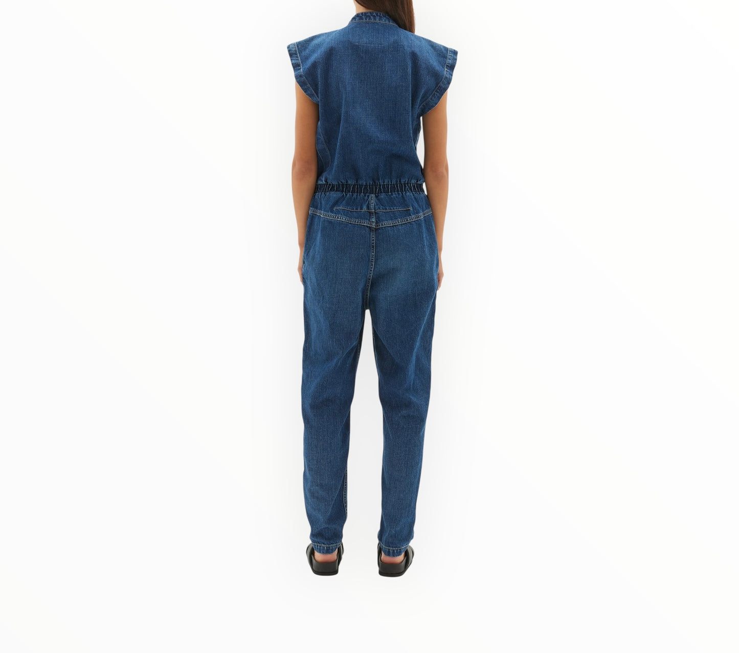 Bassike Denim Utility Jumpsuit - Dark Blue - Size XXS