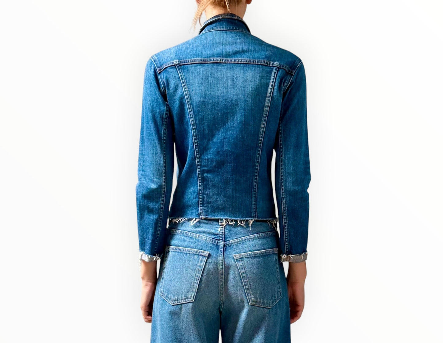 L'Agence Cropped Denim Jacket - Blue - Size M