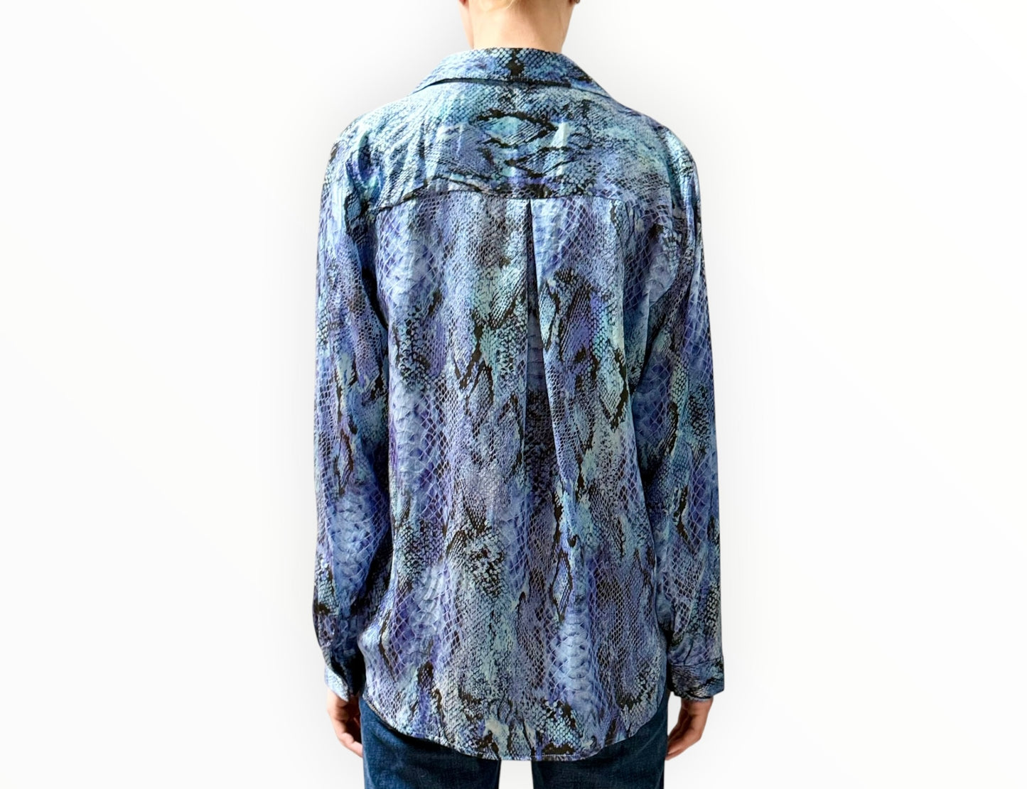 L'Agence Snake Print Shirt - Blue - Size L