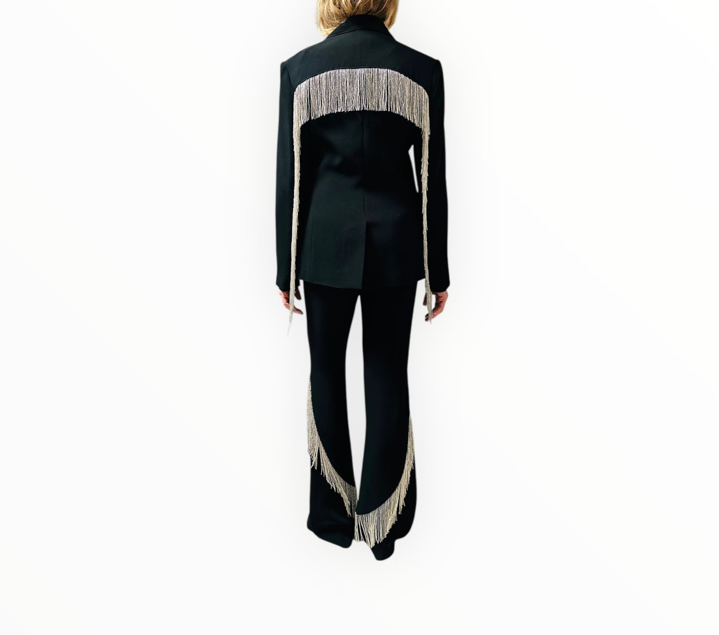 Cinq a Sept Ira Beaded Fringe Blazer and Pants - Black - Size 8