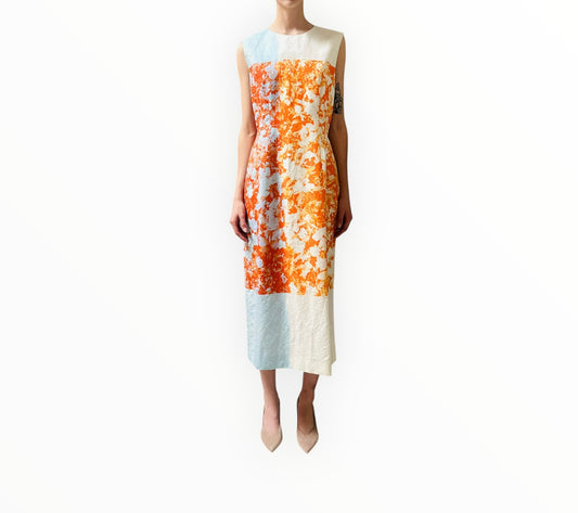 Dries Van Noten Blurred Floral Dress - Orange/White/Pale Blue  - Size 42