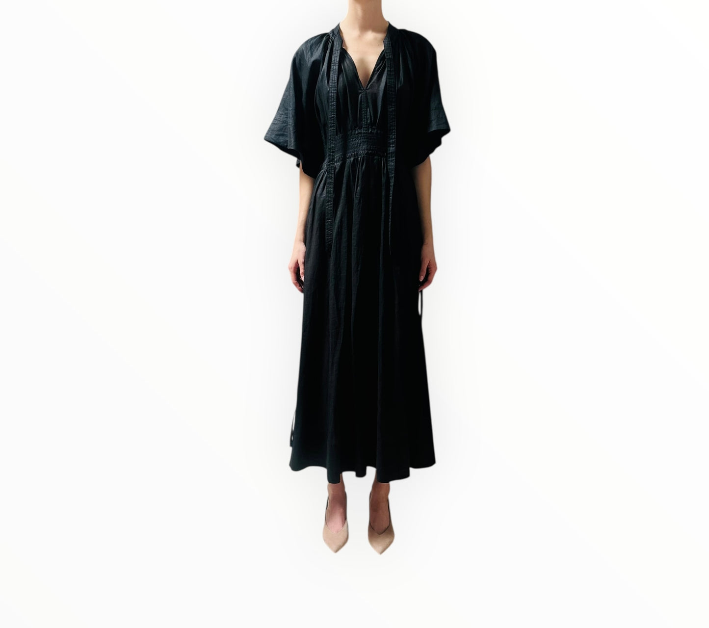 Lee Mathews V-Neck Tie Dress - Black - Size 2