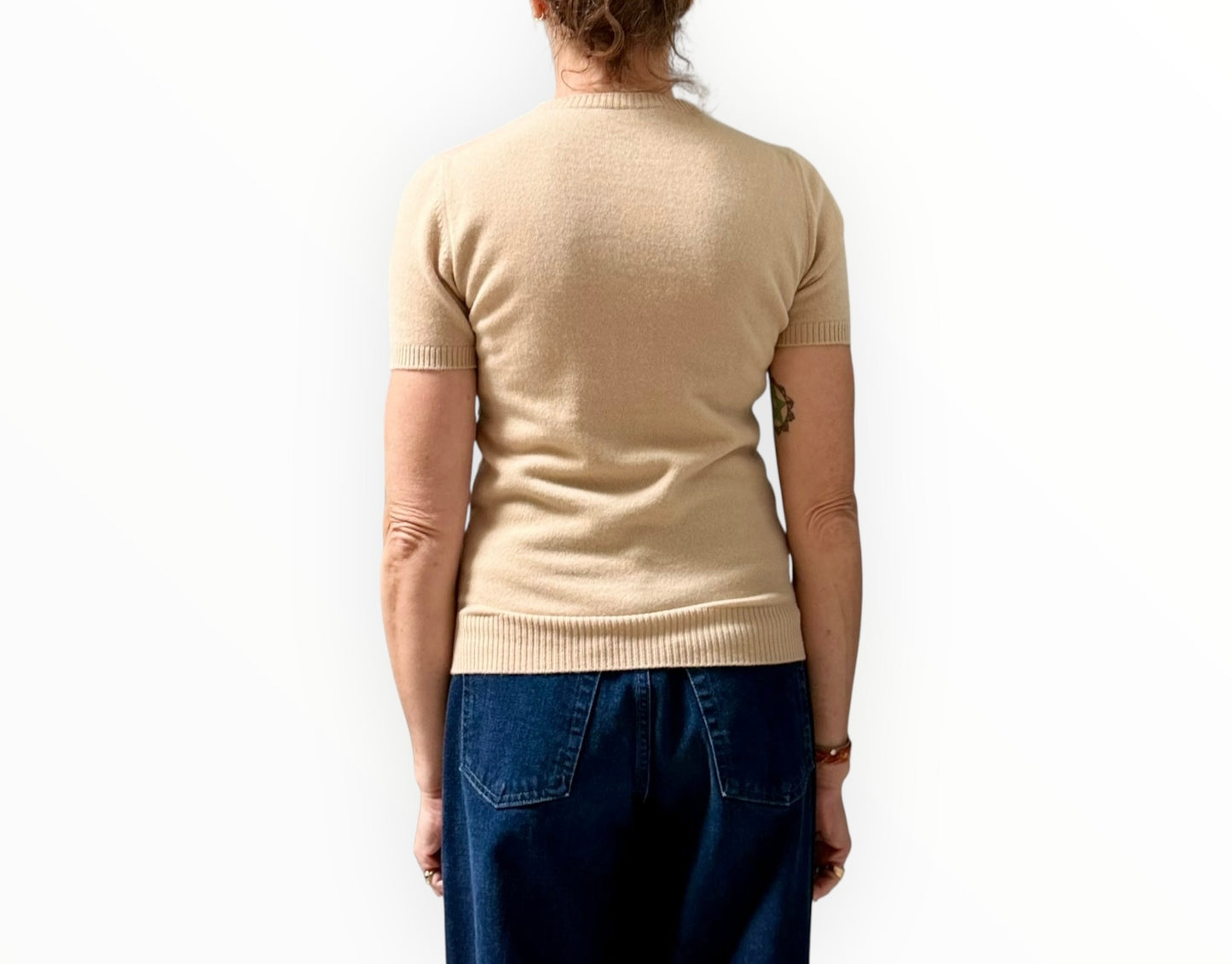 Miu Miu Short Sleeve Cashmere Top - Latte - Size 38